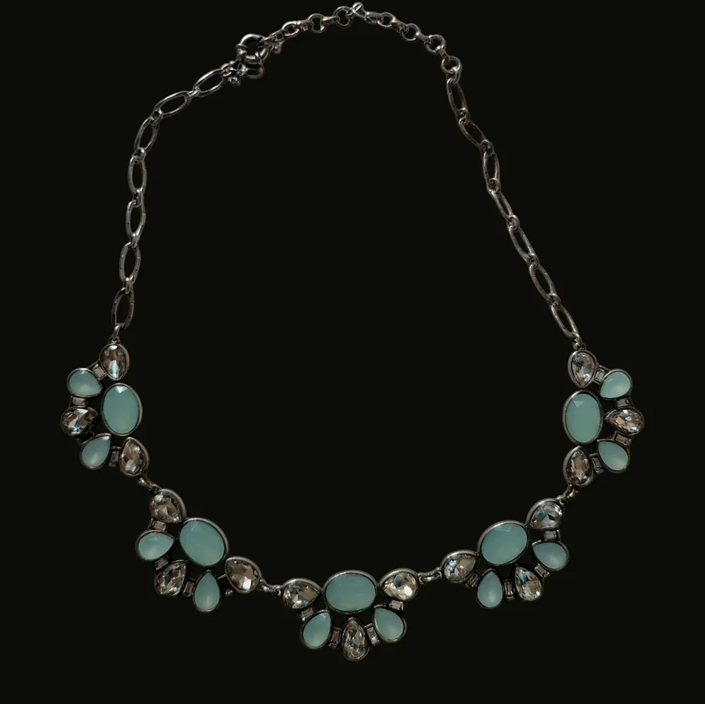 J. Crew Necklace Silver Blue White Cristals